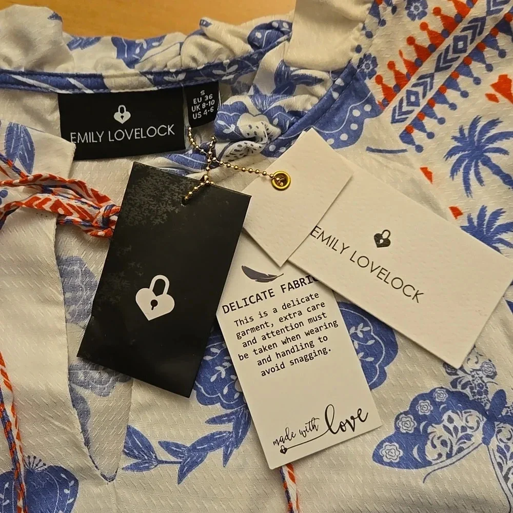 Emily Lovelock NWT Boho Style Bishop Sleeve Loose fitting Blouse size SMALL - Picture 15 of 16